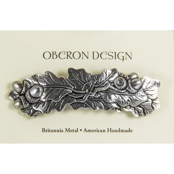 Oak Leaf Hair Clip Silver Hand Cast Metal Elegant Barrette Adult Gift main image 4
